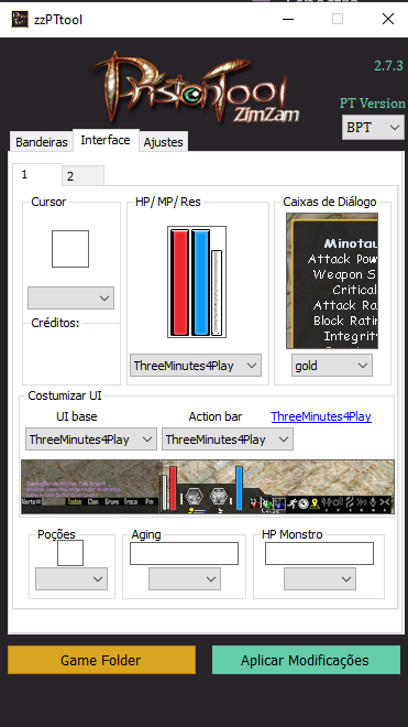 Aba Interface do Priston Tools configurada